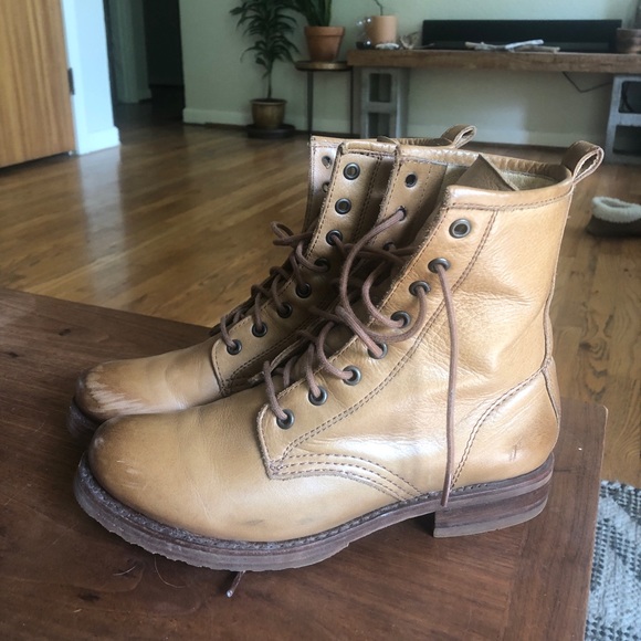 FRYE Veronica Combat Boots camel 7.5 - Picture 2 of 5
